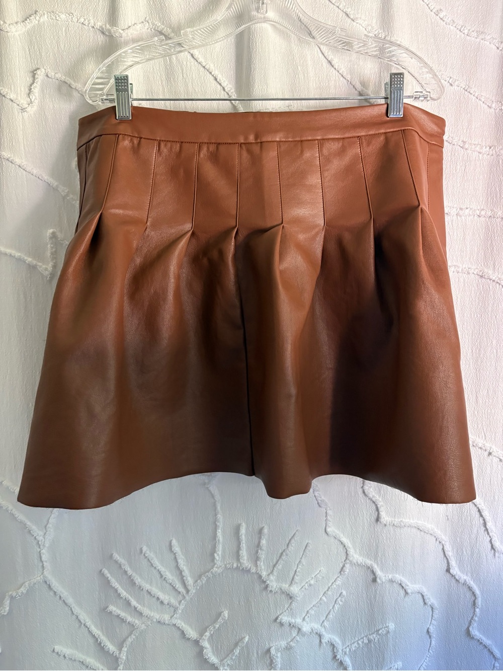 ELOQUII Brown Faux Leather Pleated Mini Skirt Plus Size 14